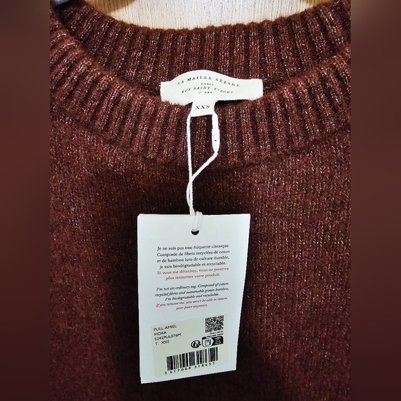 NWT! Sezane Amiel Mocha Brown Alpaca Blend Sweater Size XXS - Picture 4 of 4